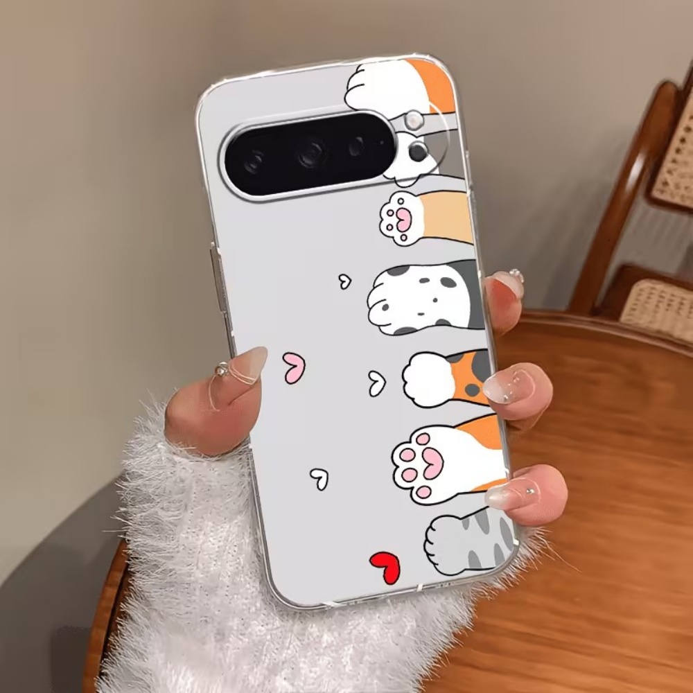 Google Pixel 9 - Cartoon kattenpootjes print kristalheldere siliconen telefoonhoesje