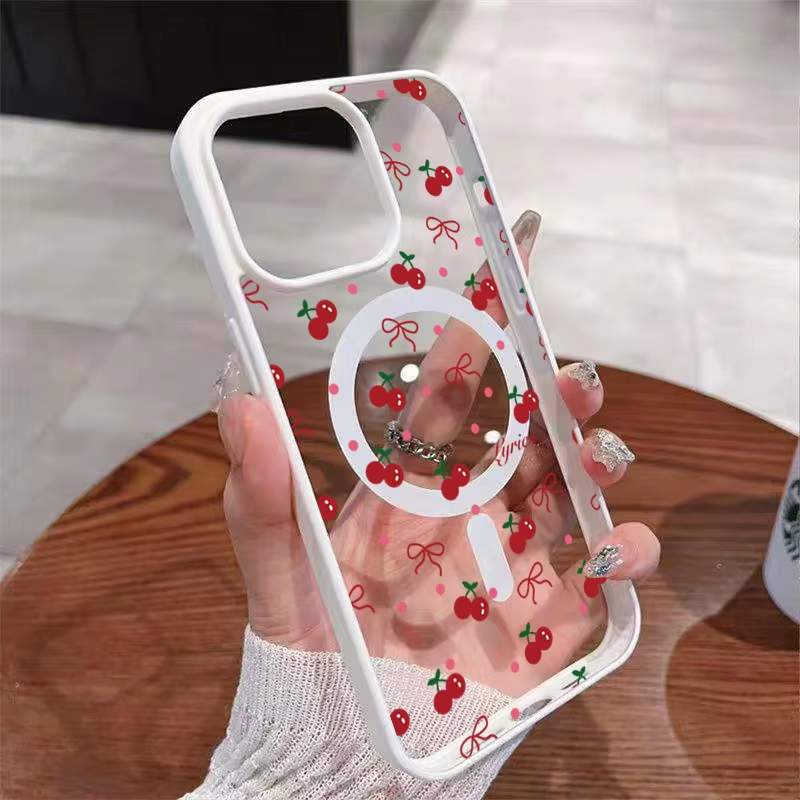 Phone Accessories Red - Rode kersenprint magnetische telefoonhoes voor iPhone