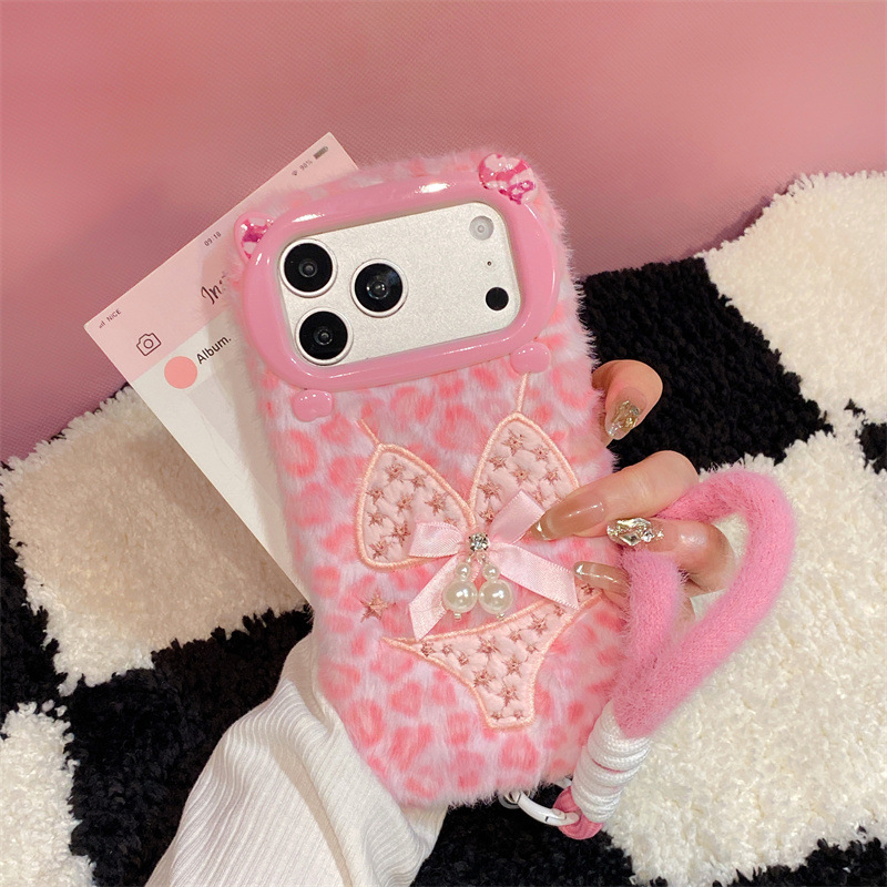 Apple Iphone 15 Pro Max - Luxe luipaardprint bikini patroon pluche telefoonhoesje