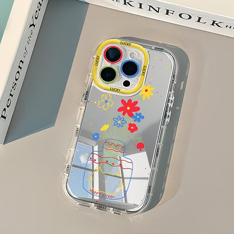 Apple Iphone 15 Pro Max - Zomerse Daisy Cat Vaas Design Spiegel