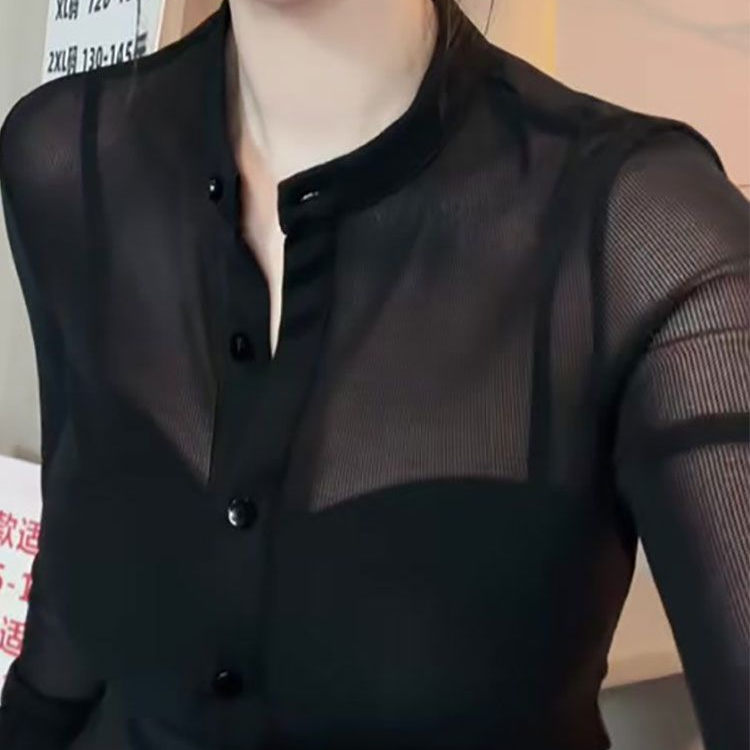 Phone Accessories On Top - Zwarte mesh dunne zonwerende shirt dames