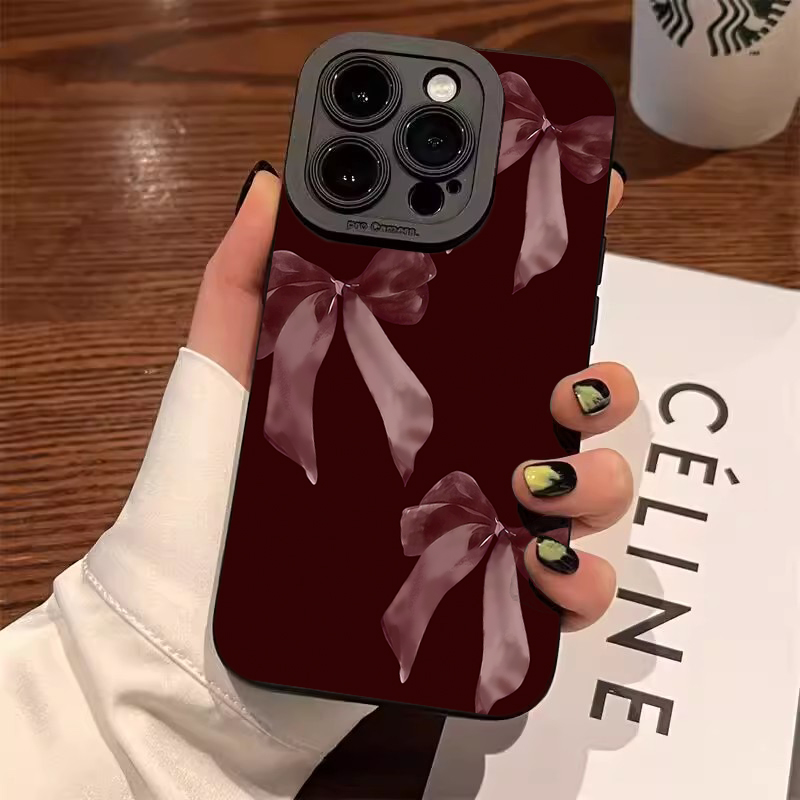 Phone Accessories Red - Wijnrood Strik Patroon Zachte Telefoon Case
