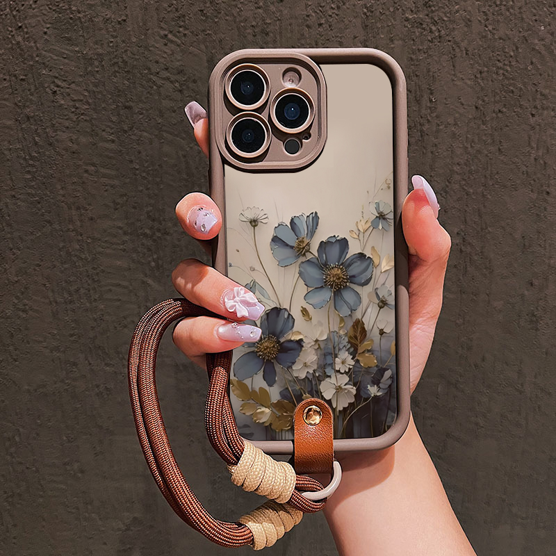 Blauwe bloemen lanyard bandje  - Lanyard Phone Strap recensie en prijs